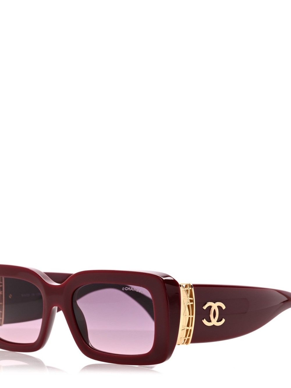 CHANEL Burgundy Square Sunglasses with Gold CC Detail and Gradient Lenses